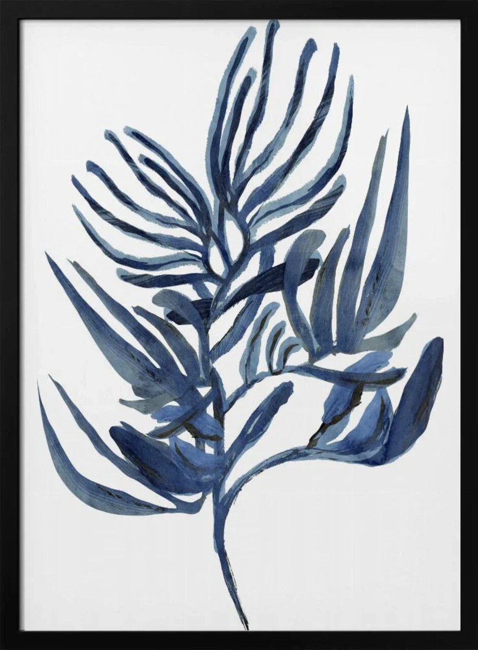 Blue Aquatic Plant Art Print - Framed 24x36 Poster for Home or Office Decor